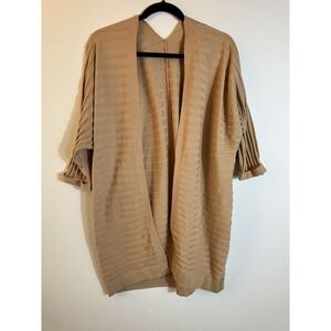 SHEWIN Women's Casual 3/4 Short Sleeve Open Front Lightweight Cable Knit Sz M